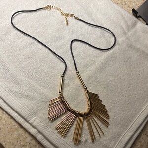 Source Unknown Gold Tone Fringe Necklace with Black Cord